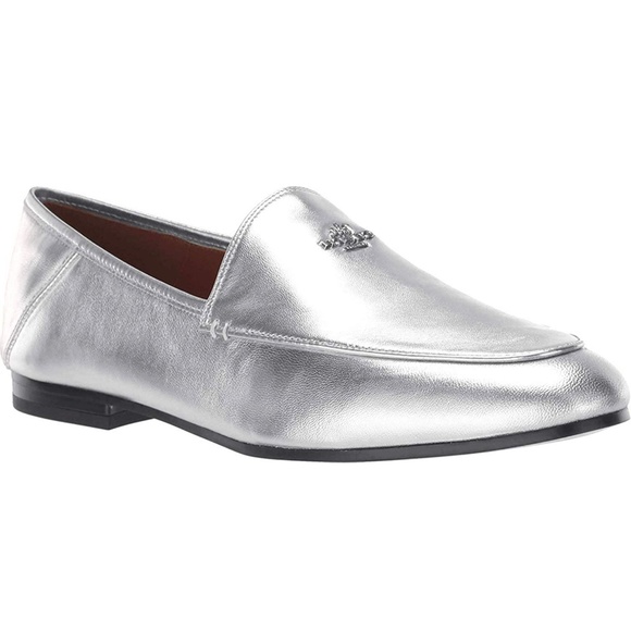 COACH HALLIE SILVER METALLIC LEATHER FLAT HEEL LOAFERS Logo Fashion Shoes 9.5 - Picture 3 of 11